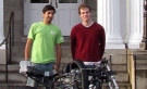 Andres Pacheco ’09 and Alex Bell ’09 with the hydrogen-powered motorcycle they built.